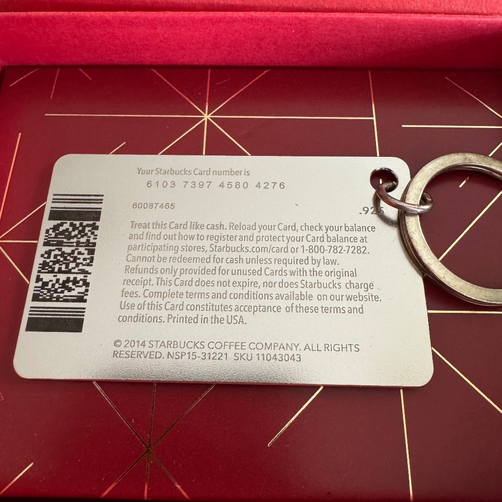 Starbucks 2014 Special Edition Sterling Silver Gift Card keyring. Still in box! - Picture 5 of 6